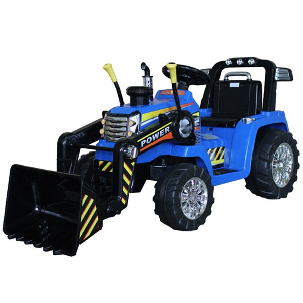 Tractor electric MASTER cu cupa, albastru, tractiune spate, baterie de 12V, roti din plastic, motor 2 X 35W, scaun larg, telecomanda de 2,4 GHz, , MP3 player cu intrare Aux
