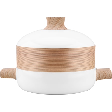 Oala cu insertie pentru gatit la aburi, Amercook K-White, 24 x 7 cm, strat antiaderent, inductie, manere bachelita, Alb