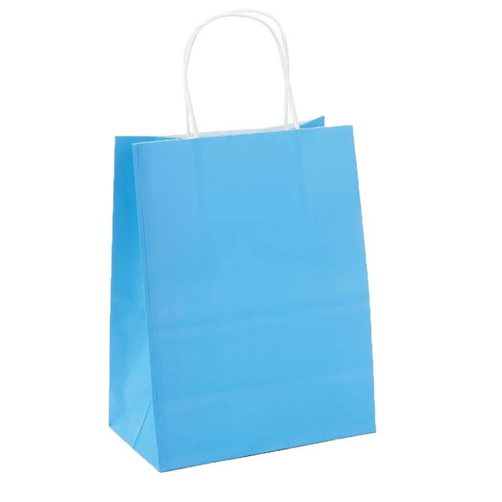 100 db-os papírzacskó készlet fogantyúval, 32x12x41 cm, 90 g/m², világoskék