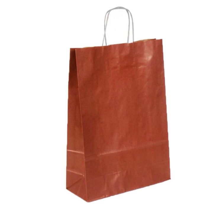 Set 100 Pungi de Hartie cu Maner, 25x14x30 cm, 90 g/m², Bordo