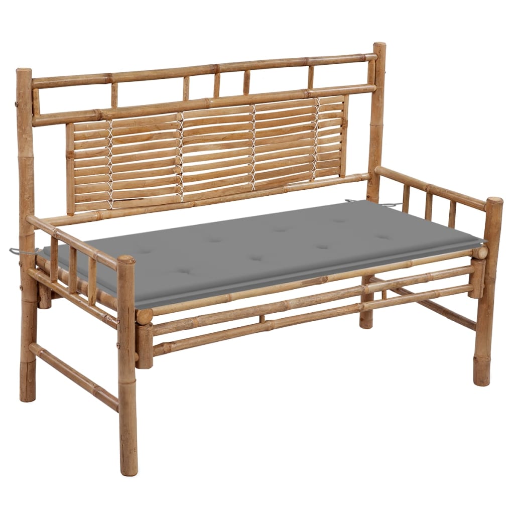 Banca de gradina din bambus cu perna colorata vidaXL, Bambus, 120 x 55 x 90 cm, Maro/Gri