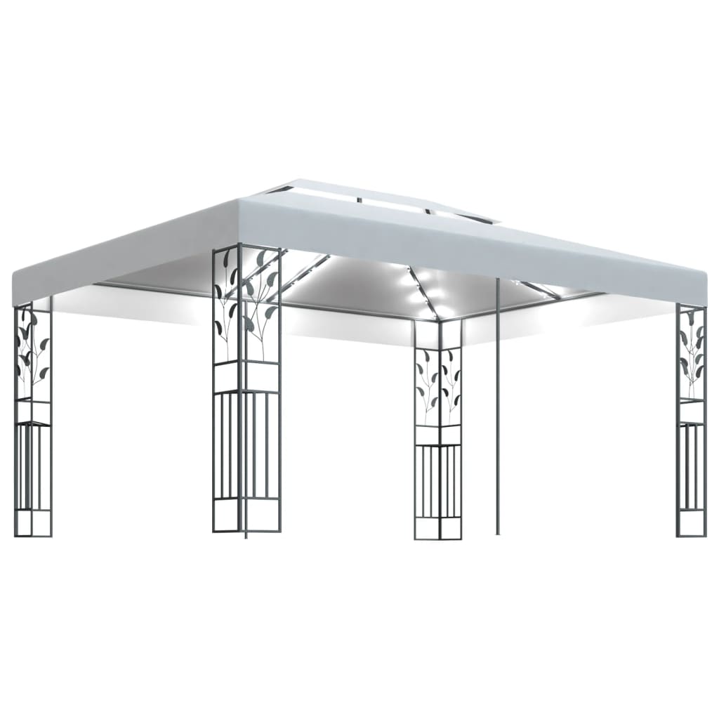 Pavilion de gradina cu LED, vidaXL, Textil-Otel, 3 x 4 x 2,73 m, Alb