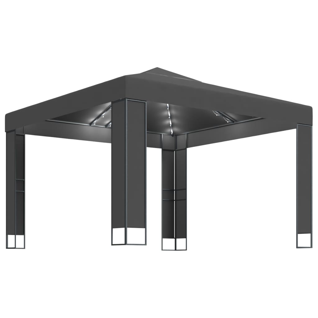 Pavilion de gradina cu LED, vidaXL, Poliester - Otel, 3 x 3 x 2,73 m, Antracit