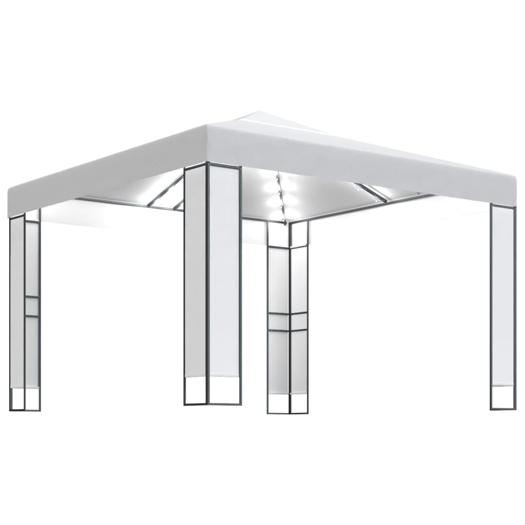 Pavilion de gradina cu LED, vidaXL, Poliester - Otel, 3 x 3 x 2,73 m, Alb