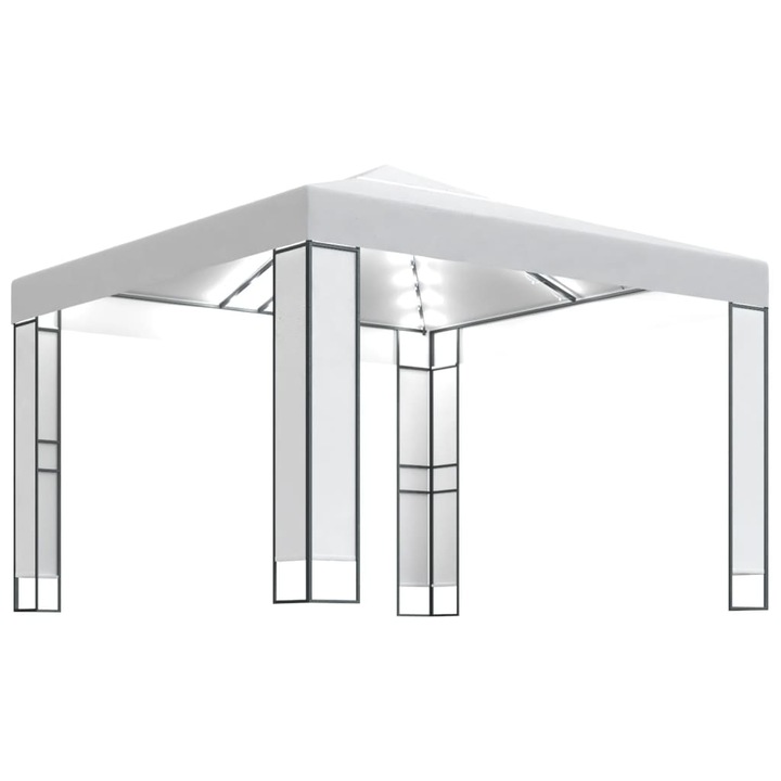 Pavilion cu acoperis dublu & siruri de lumini LED vidaXL, alb, 3x3 m, 23.59 kg