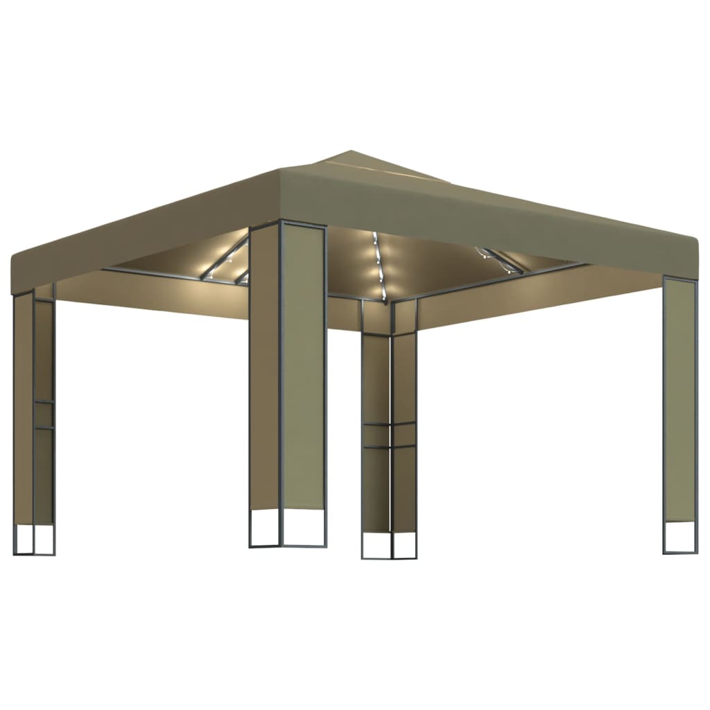 Pavilion de gradina cu LED, vidaXL, Poliester - Otel, 3 x 3 x 2,73 m, Gri