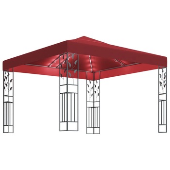 Pavilion de gradina cu LED, vidaXL, Textil-Otel, 3 x 3 x 2,5 m, Grena Pavilion de gradina cu LED, vidaXL, Textil-Otel, 3 x 3 x 2,5 m, Grena
