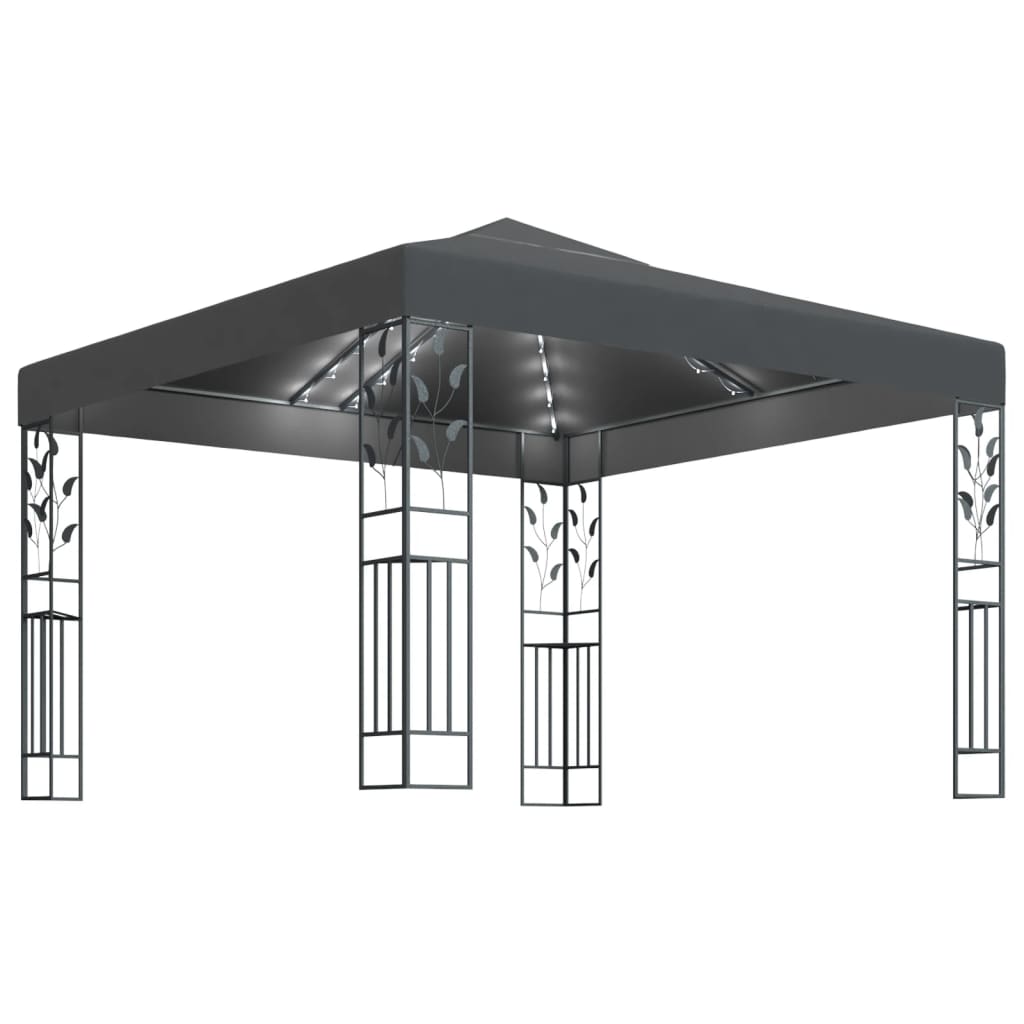 Pavilion de gradina cu LED, vidaXL, Textil-Otel, 3 x 3 x 2,5 m, Antracit