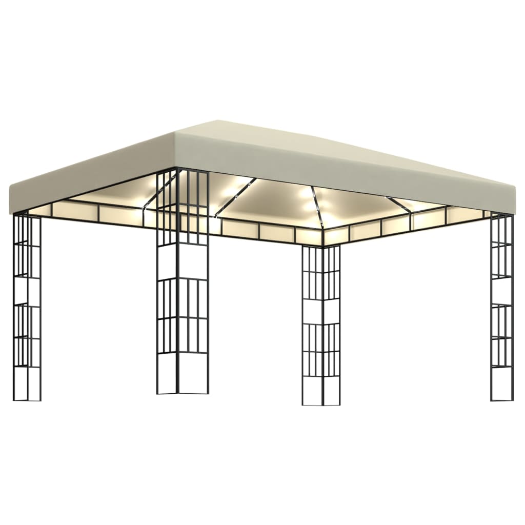 Pavilion de gradina cu siruri de lumini, vidaXL, Poliester - Otel, 3 x 4 x 2,6 m, Crem