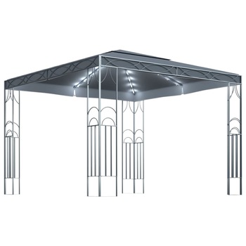 Pavilion de gradina cu perdele si siruri de lumini, vidaXL, Poliester - Otel - Aluminiu, 3 x 3 x 2,7 m, Antracit Pavilion de gradina cu perdele si siruri de lumini, vidaXL, Poliester - Otel - Aluminiu, 3 x 3 x 2,7 m, Antracit