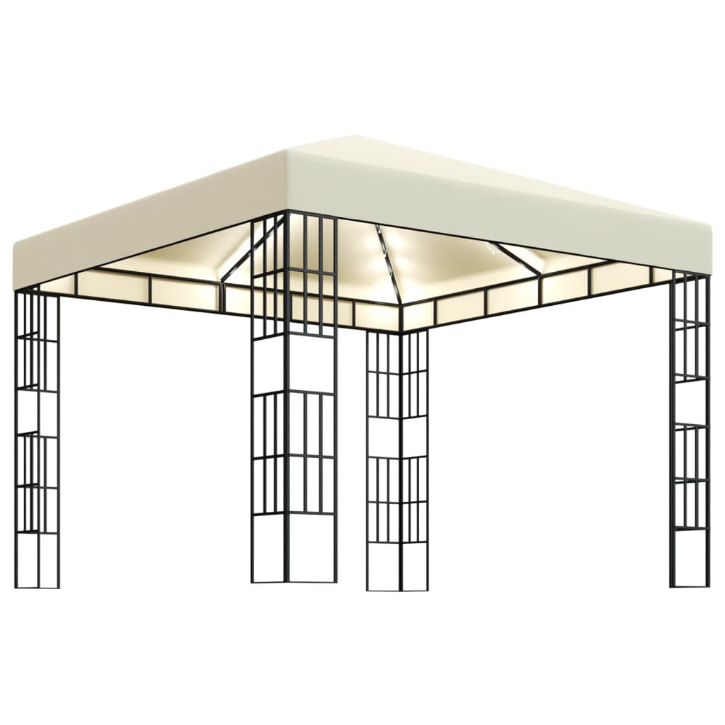 Pavilion de gradina cu siruri de lumini, vidaXL, Poliester - Otel, 3 x 3 x 2,6 m, Crem