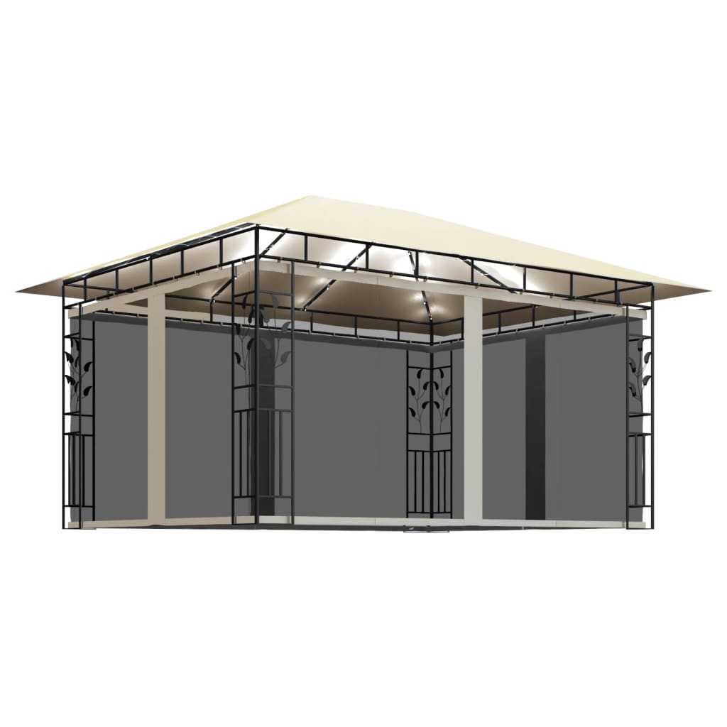 Pavilion de gradina cu lumini si plasa anti-tantari, vidaXL, Poliester - Otel, 4 x 3 x 2,73 m, 180 g/m², Crem