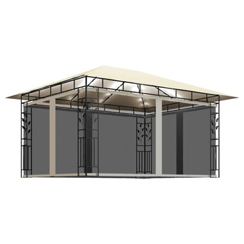 Pavilion de gradina cu lumini si plasa anti-tantari, vidaXL, Poliester - Otel, 4 x 3 x 2,73 m, 180 g/m², Crem Pavilion de gradina cu lumini si plasa anti-tantari, vidaXL, Poliester - Otel, 4 x 3 x 2,73 m, 180 g/m², Crem