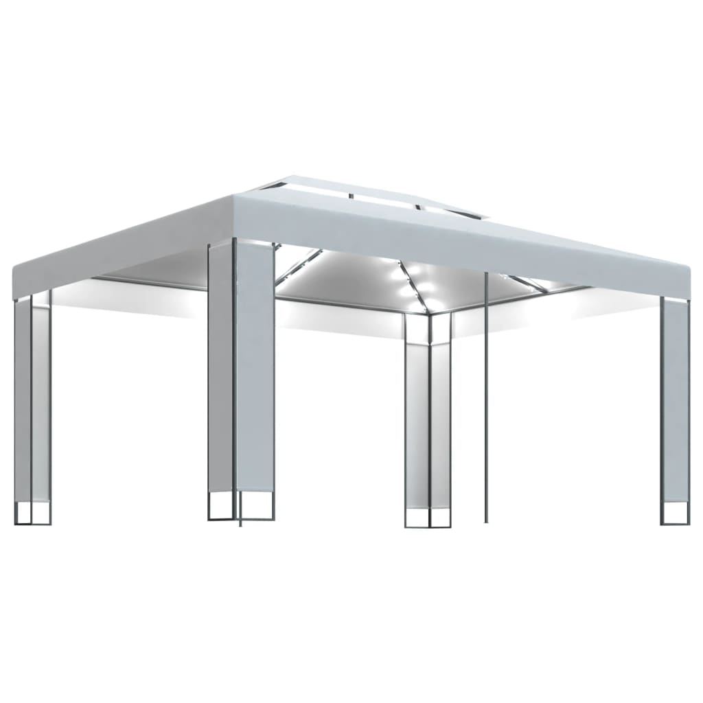 Pavilion de gradina cu LED, vidaXL, Poliester - Otel, 3 x 4 x 2,73 m, Alb