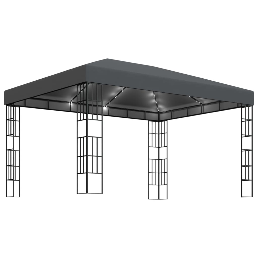 Pavilion de gradina cu siruri de lumini, vidaXL, Poliester - Otel, 3 x 4 x 2,6 m, Antracit