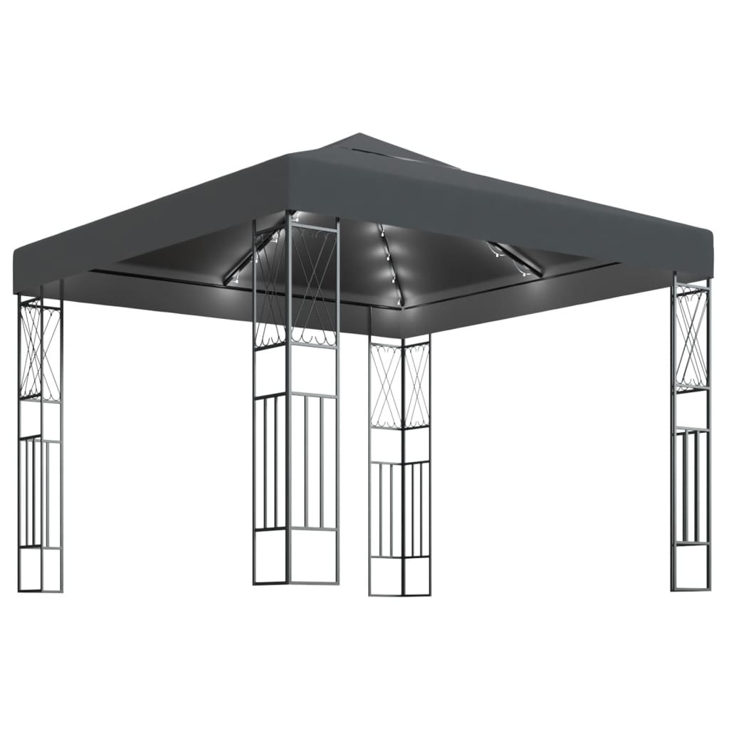 Pavilion de gradina cu siruri de lumini, vidaXL, Textil - Otel, 3 x 3 x 2,6 m, Antracit