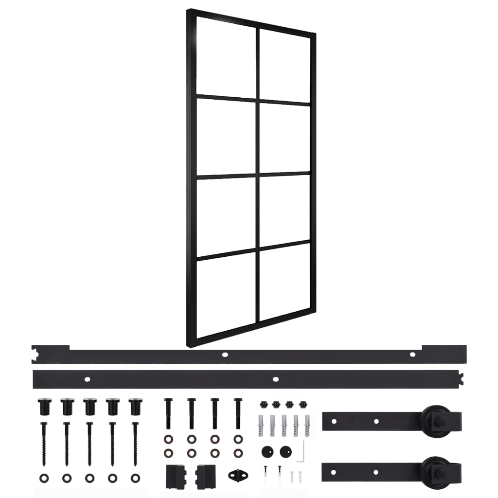 Usa glisanta cu feronerie, vidaXL, Aluminiu si sticla ESG, 102,5 x 205 cm, sina 183 cm, 40 mm, 80 kg, Negru