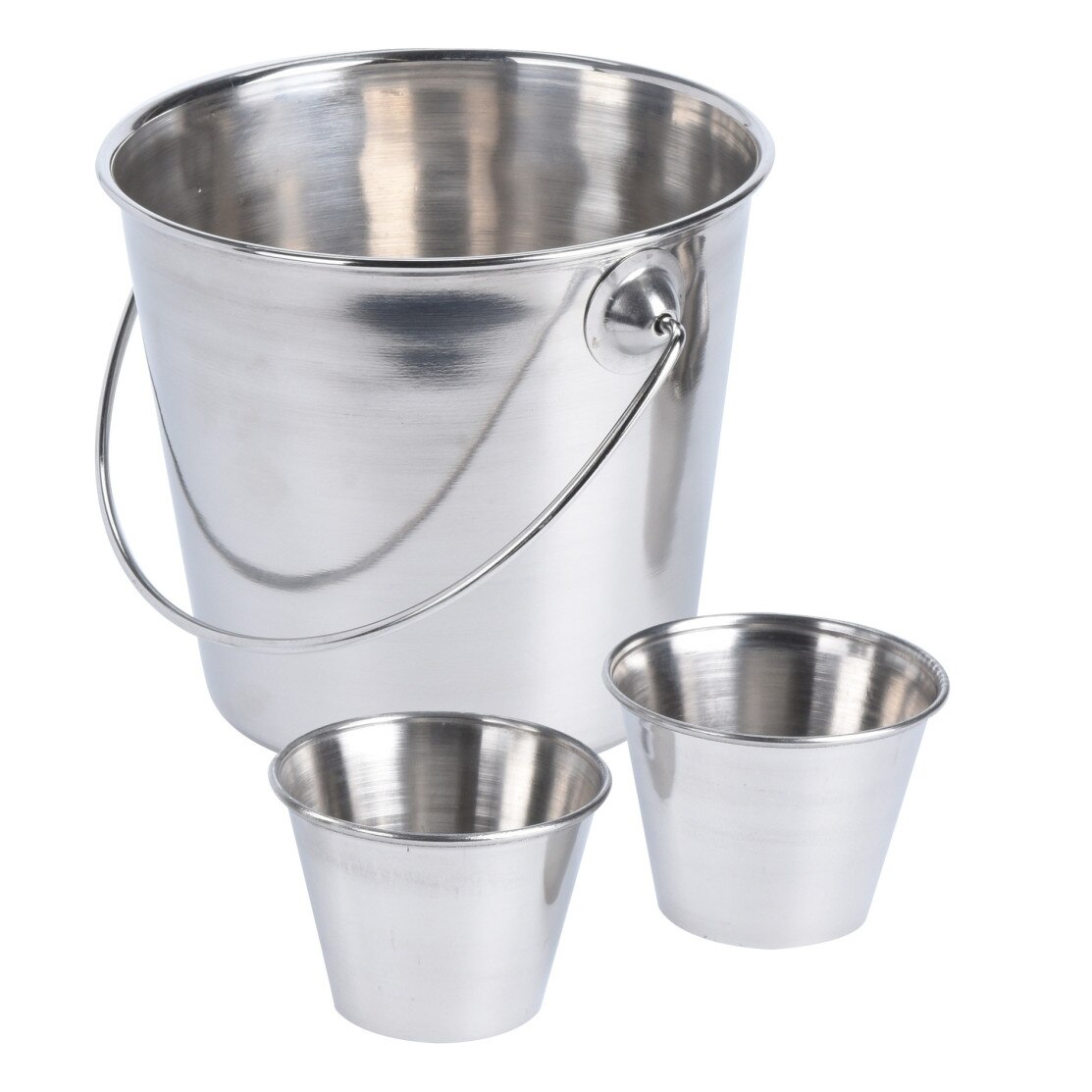 Galetusa pentru servit cartofi prajiti 10x11cm cu 2 boluri pentru sos, metal