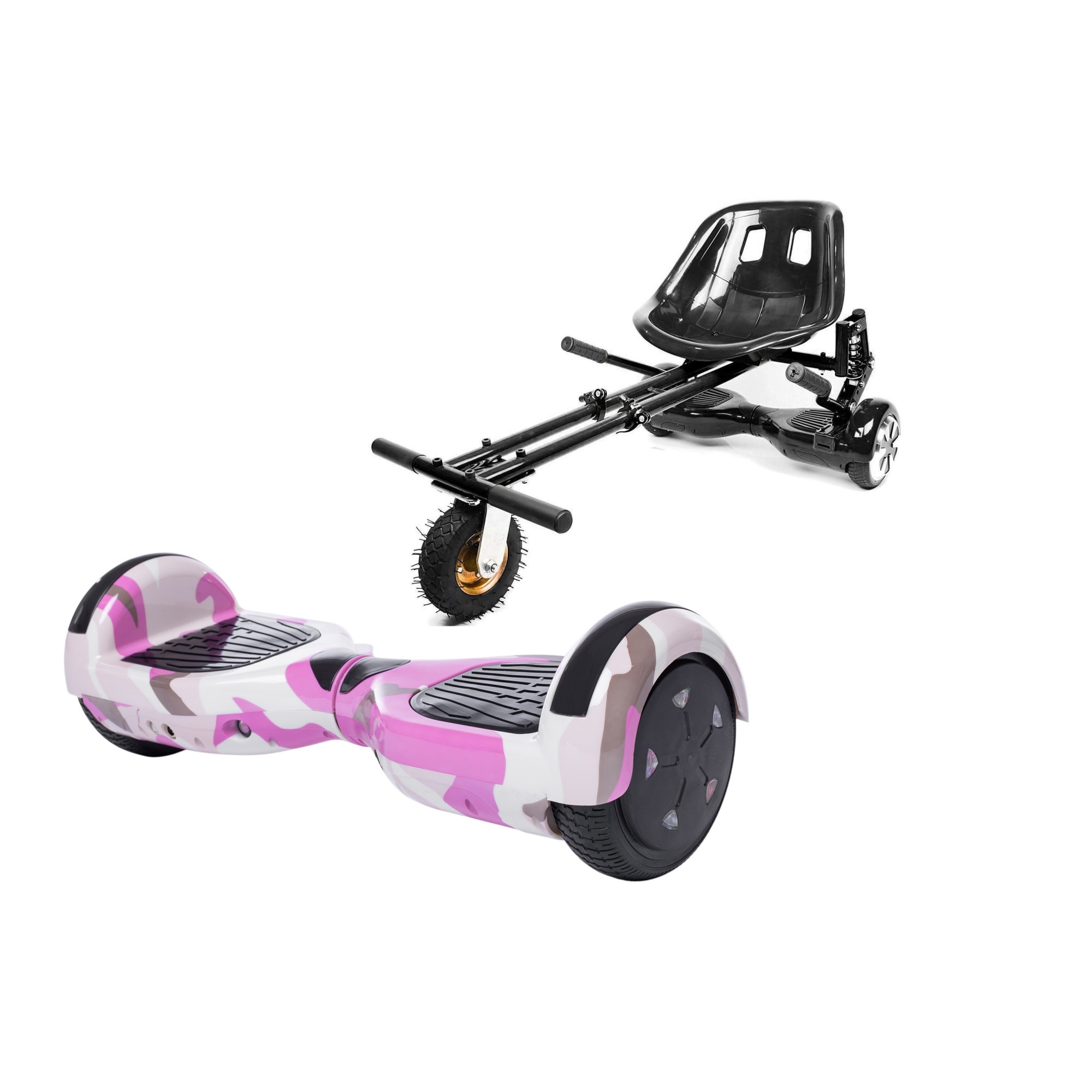 Smart Balance™ Hoverboard Camouflage Pink cu Maner si Hoverseat Cu suspensii, roti 6,5 inch Bluetooth, Boxe incorporate, Geanta de transport, 700W, led-uri