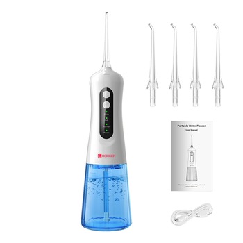 Irigator bucal si oral profesional Horigen® M208, 140 PSI, portabil, 4 moduri de lucru, acumulator 1400mAh, 4 duze incluse, 300 ml, alb Irigator bucal si oral profesional Horigen® M208, 140 PSI, portabil, 4 moduri de lucru, acumulator 1400mAh, 4 duze incluse, 300 ml, alb