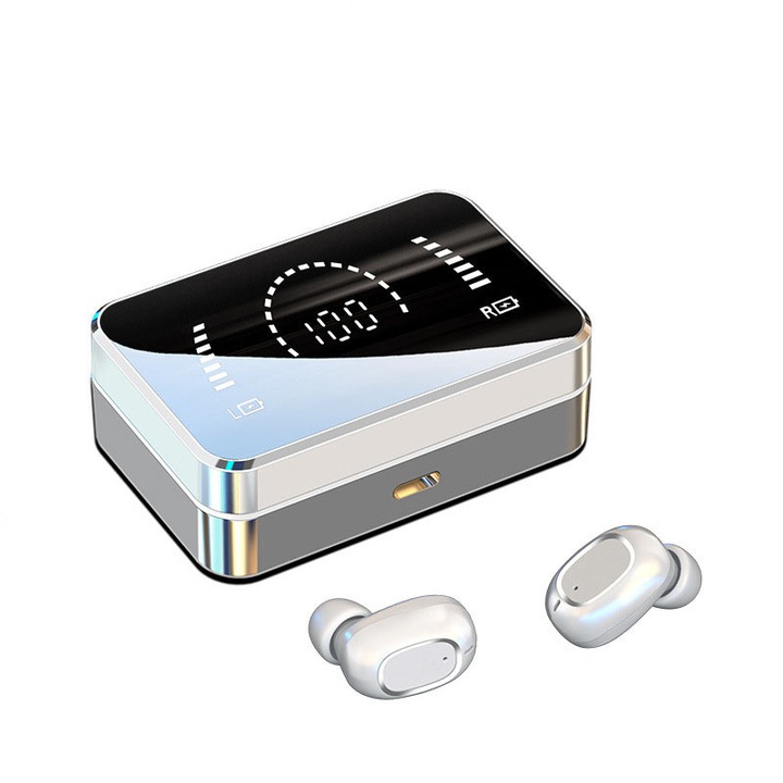 Casti sport Bluetooth stereo fara fir C5, 1500mAh, Alb