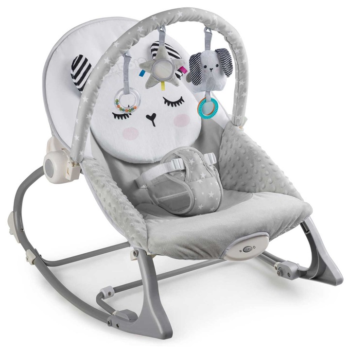 3 в 1 люлка и столче за бебета и деца "ISP Kitty Sleep" 0-18кг, с успокояващи вибрации, Сиво