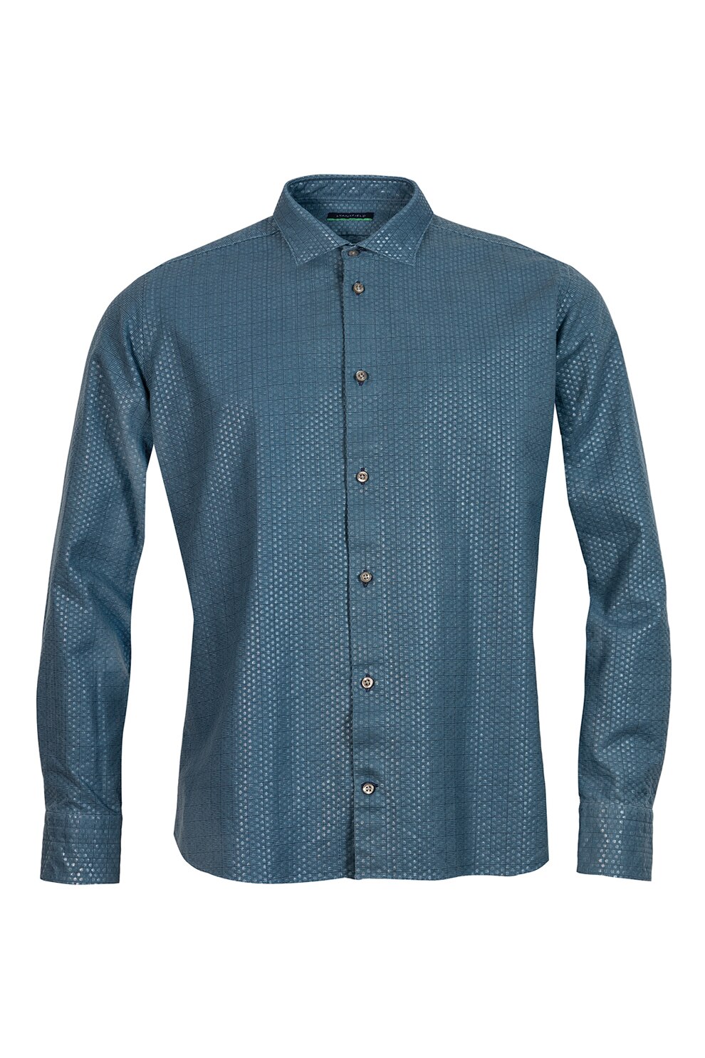 Stansfield, Camasa de bumbac cu buline, albstru petrol, gri cenusa