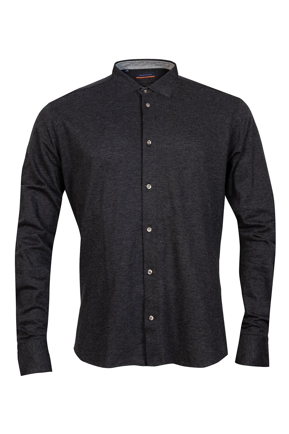 Stansfield, Camasa de bumbac cu aspect striat, Negru/Gri cenusa