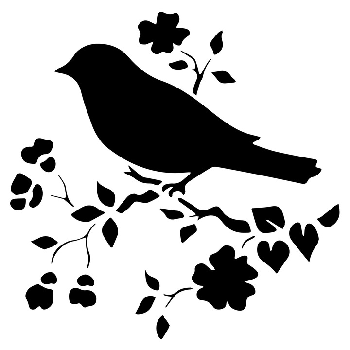 Sablon decorativ Cherry bird, A4, reutilizabil, plastic