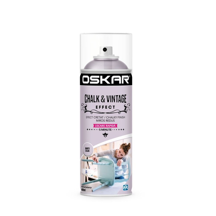 Vopsea spray Oskar chalk & vintage efect, dirty liliac, 400 ml