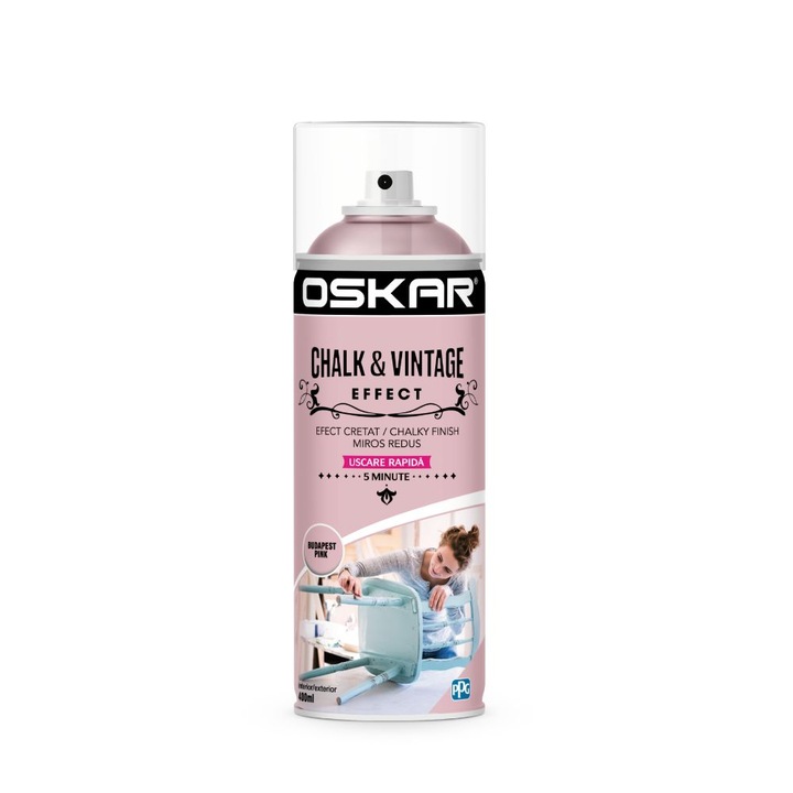 Vopsea spray Oskar chalk & vintage efect, budapest pink, 400 ml