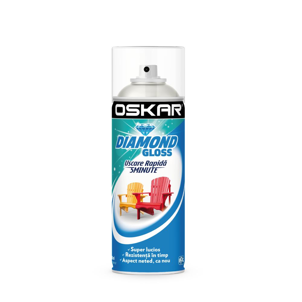 Spray vopsea oskar diamond gloss alb RAL 9010, 400 ml