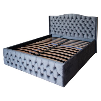 Pat Doha dublu cu somiera si spatiu de depozitare, gri,160x200 Pat Doha dublu cu somiera si spatiu de depozitare, gri,160x200