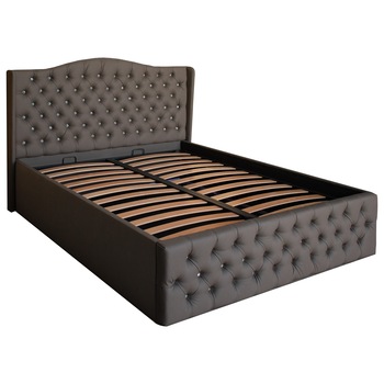 Pat Doha dublu cu somiera si spatiu de depozitare, maro, nasturi cristal,200x200 cm Pat Doha dublu cu somiera si spatiu de depozitare, maro, nasturi cristal,200x200 cm