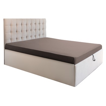 Pat Vera dublu cu somiera si spatiu de depozitare, crem, 180x200 cm Pat Vera dublu cu somiera si spatiu de depozitare, crem, 180x200 cm