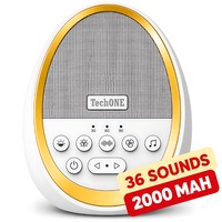 Dispozitiv Sunete Albe Techone® W06, 36 Sunete HD, Pentru Copii si Adulti, Portabil, Acumulator 2000 mAh, Timer, Lumina de Veghe, White Noise, Alb