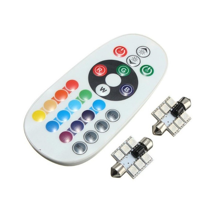 Set 2 LED-uri 5050 RGB 39 mm elSales ELS-LPP39 pentru plafoniera , portbagaj , numar inmatriculare, tehnologie Intense Light, telecomanda inclusa