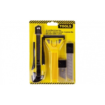 Set 4 piese cutter, racleta si 2 lame, Negru Galben, BBL2818 Set 4 piese cutter, racleta si 2 lame, Negru Galben, BBL2818