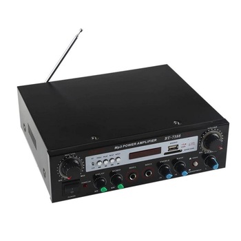 Amplificator Profesional cu Putere 2 x 80W, Bluetooth, 4 - 8 ohmi, Control Delay/Echo/Treble/Bass, 2 x Intrari Microfon, Port USB, Indicator LED Functionare, Negu Amplificator Profesional cu Putere 2 x 80W, Bluetooth, 4 - 8 ohmi, Control Delay/Echo/Treble/Bass, 2 x Intrari Microfon, Port USB, Indicator LED Functionare, Negu