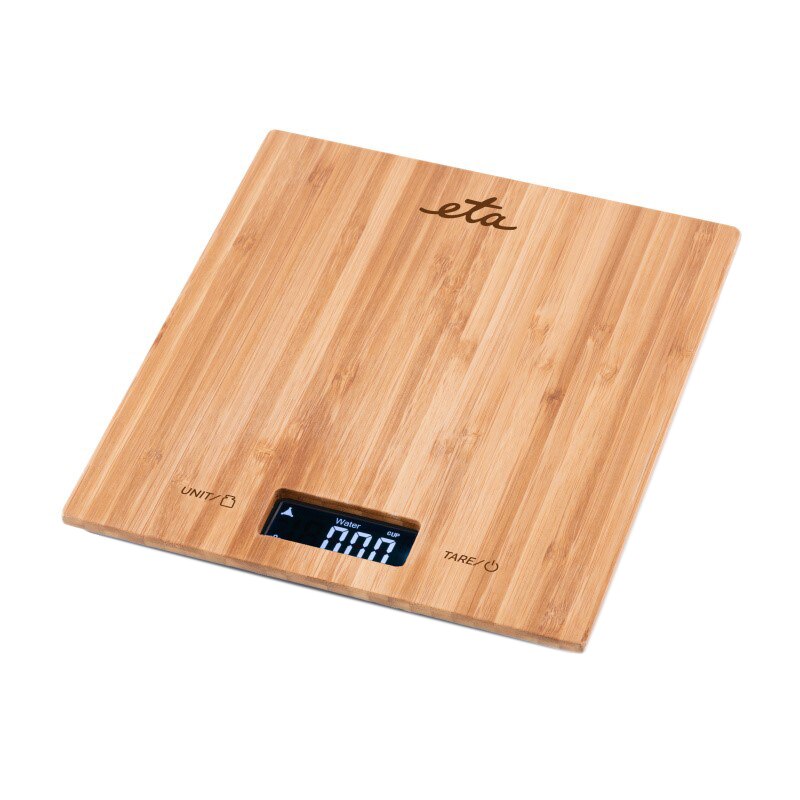 Cantar de bucatarie ETA Bambi 9778, 5 kg, precizie 1g, TARA, afisaj LCD, bambus