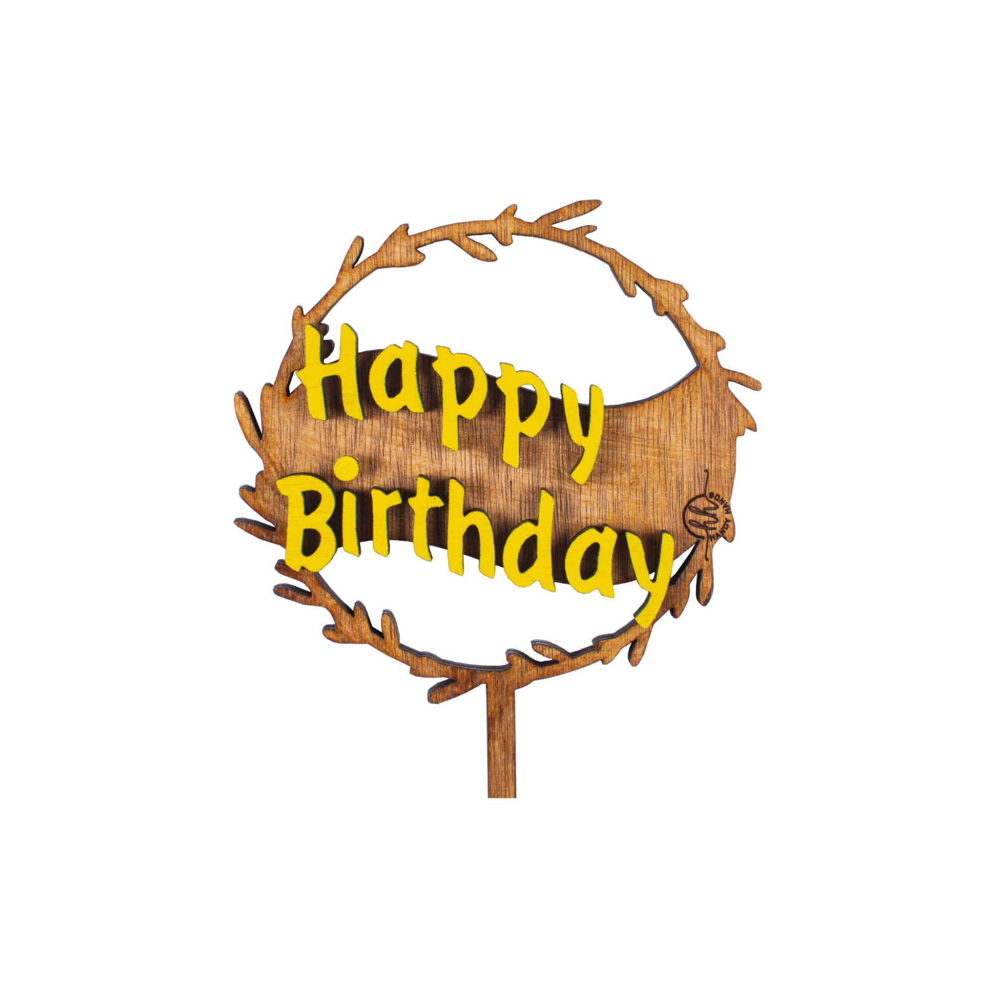 Topper Personalizabil, HandyHands, Decor pentru tort Happy Birthday din lemn 17 cm x 37 cm