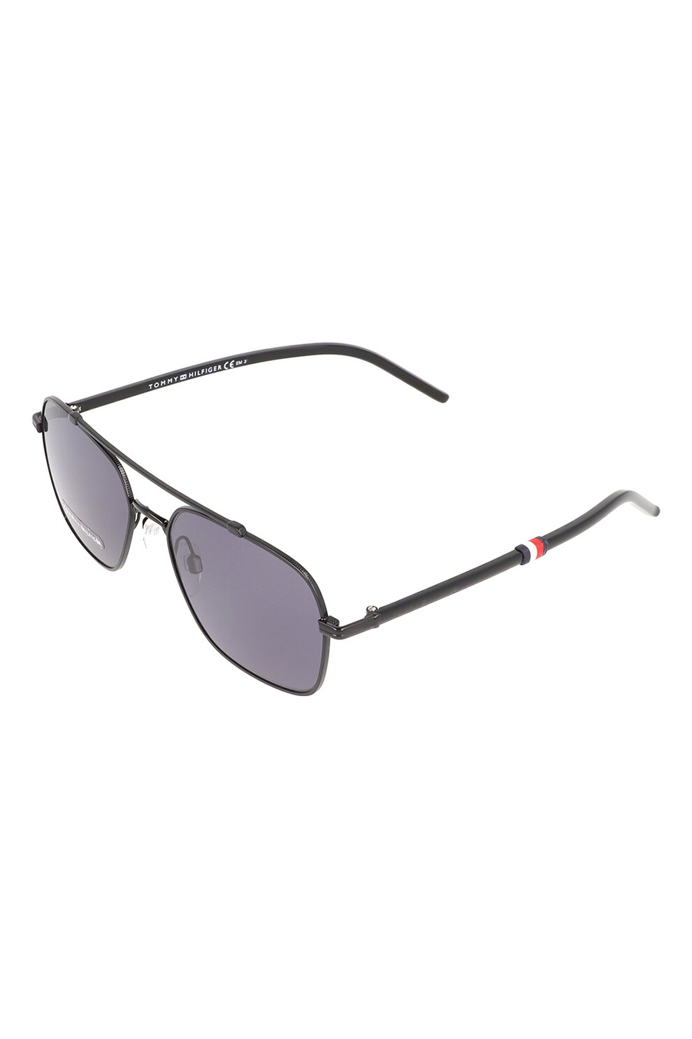 Tommy Hilfiger, Ochelari de soare patrati aviator, Negru, 56-17-140 Standard