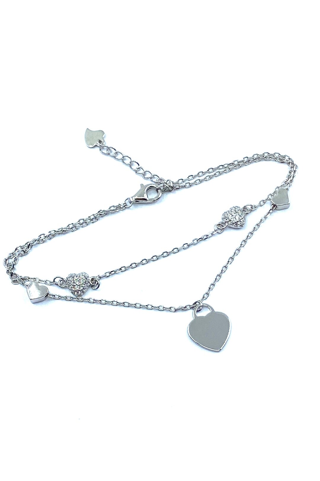 Bratara dubla din argint 925 cu inimi, Agavi, 16-19 cm