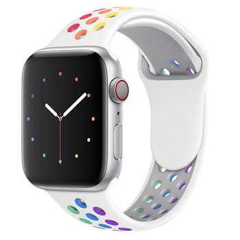 Curea silicon KD Home® compatibila Apple Watch versiune 1/2/3/4/5/6, 38/40 mm, gauri aerisire, Tip 9, Multicolor Curea silicon KD Home® compatibila Apple Watch versiune 1/2/3/4/5/6, 38/40 mm, gauri aerisire, Tip 9, Multicolor
