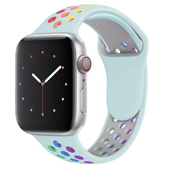 Curea silicon KD Home® compatibila Apple Watch versiune 1/2/3/4/5/6, 38/40 mm, gauri aerisire, Tip 7, Multicolor Curea silicon KD Home® compatibila Apple Watch versiune 1/2/3/4/5/6, 38/40 mm, gauri aerisire, Tip 7, Multicolor