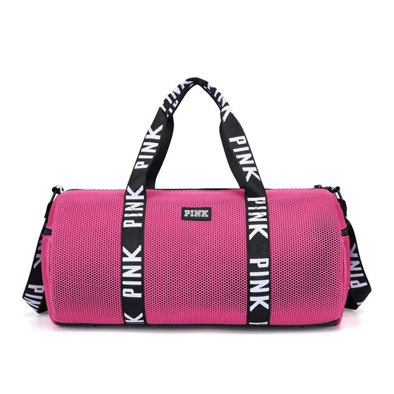 Geanta sport cilindrica, de umar sau mana, tesatura tip fagure, PINK, Roz