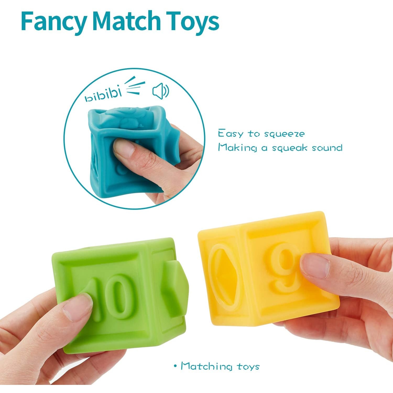 Set 10 Cuburi silicon pentru bebe Squeeze Baby Blocks, cifre si animale ...