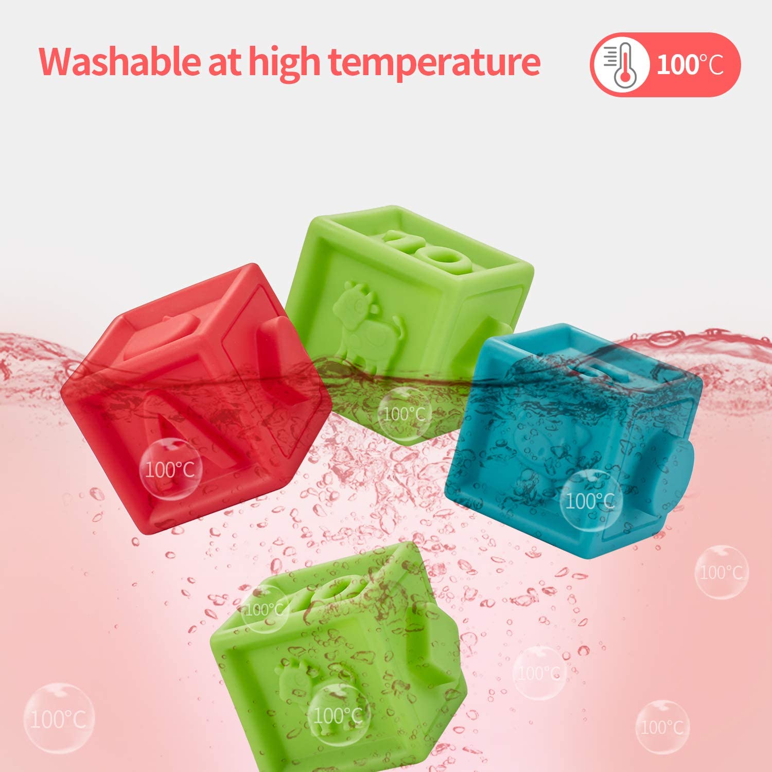 Set 10 Cuburi silicon pentru bebe Squeeze Baby Blocks, cifre si animale ...