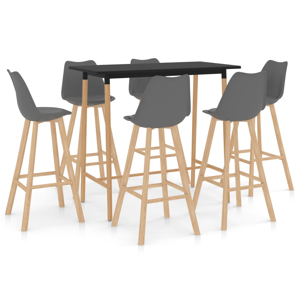 Set mobilier de bar cu 7 piese tapitate vidaXL, 120 x 60 x 105 cm, Gri/Negru
