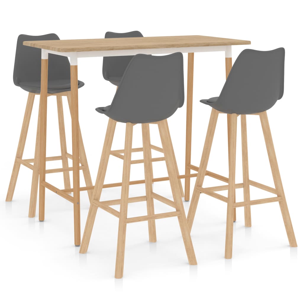 Set mobilier de bar cu 5 piese tapitate vidaXL, 120 x 60 x 105 cm, Gri/Maro